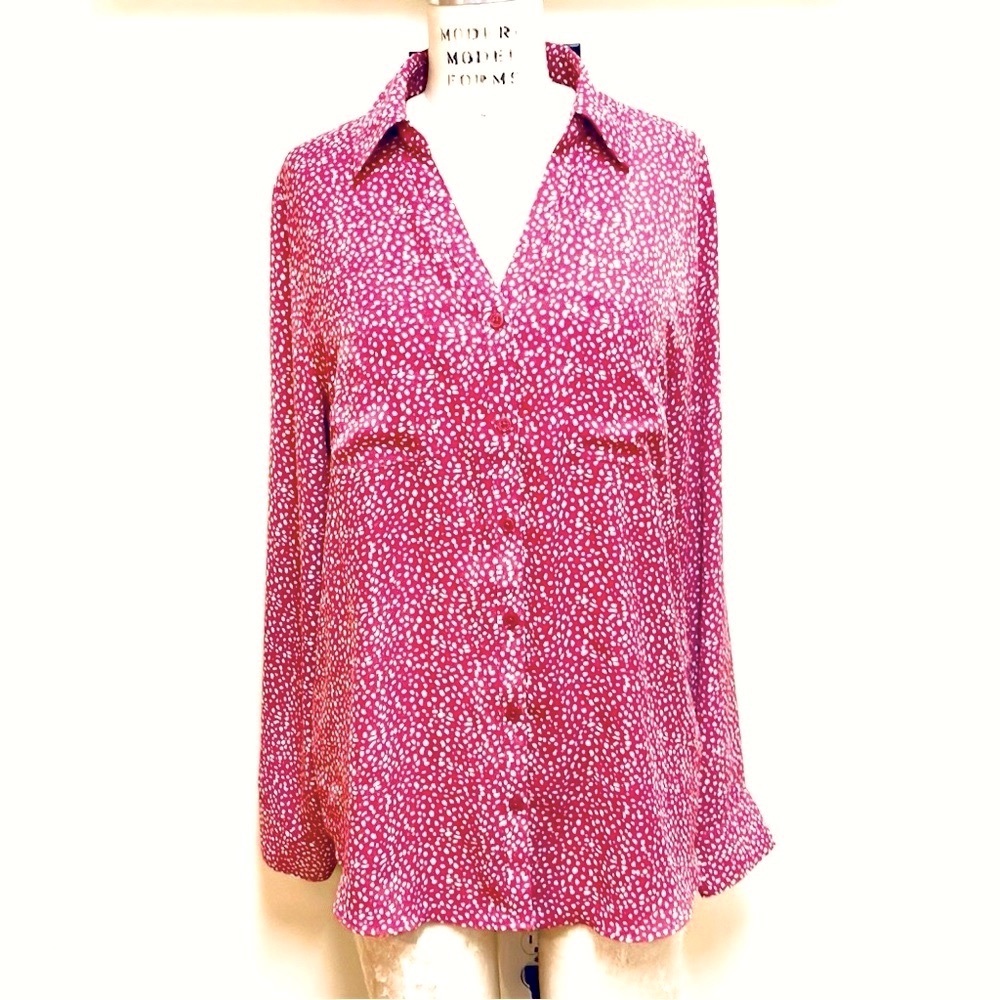 T23 Maurice’s Pink White Button Down Rayon Blouse